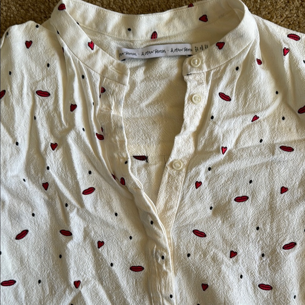 & Other Stories Blouse with Red Lips & Hearts & Black Polka Dot Pattern - size 6